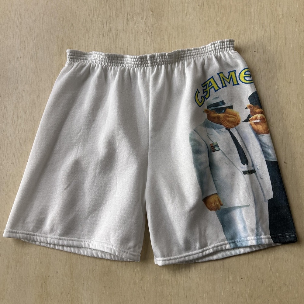 Vintage Camel Sweat Shorts Mens One Size White Joe Camel Fleece Casual Summer